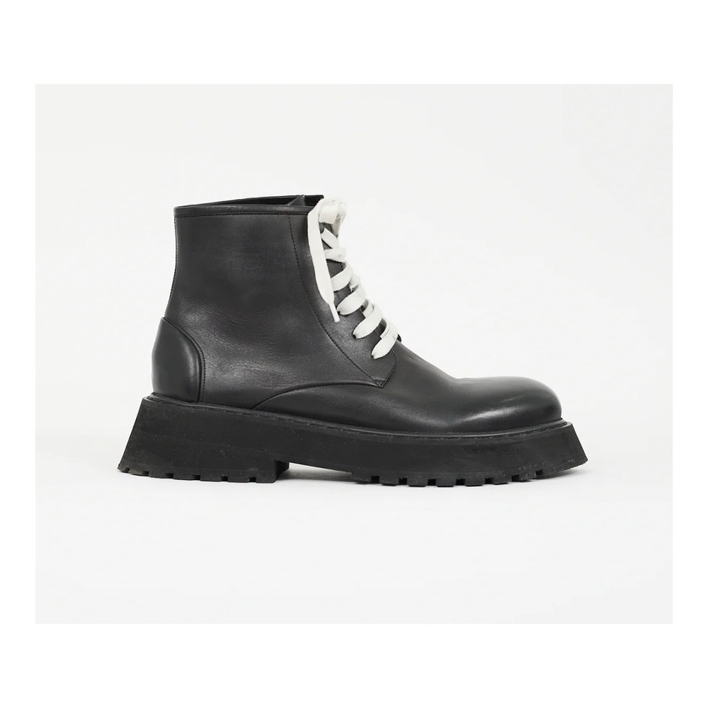 Marsell Micarro Black Leather Lace Up Ankle Boots Italy Lug Sole 39